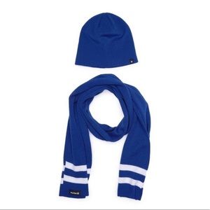NWT HURLEY Hat & Scarf Set 2 PC New Yorker Winter Beanie Blue White Stripe- Team